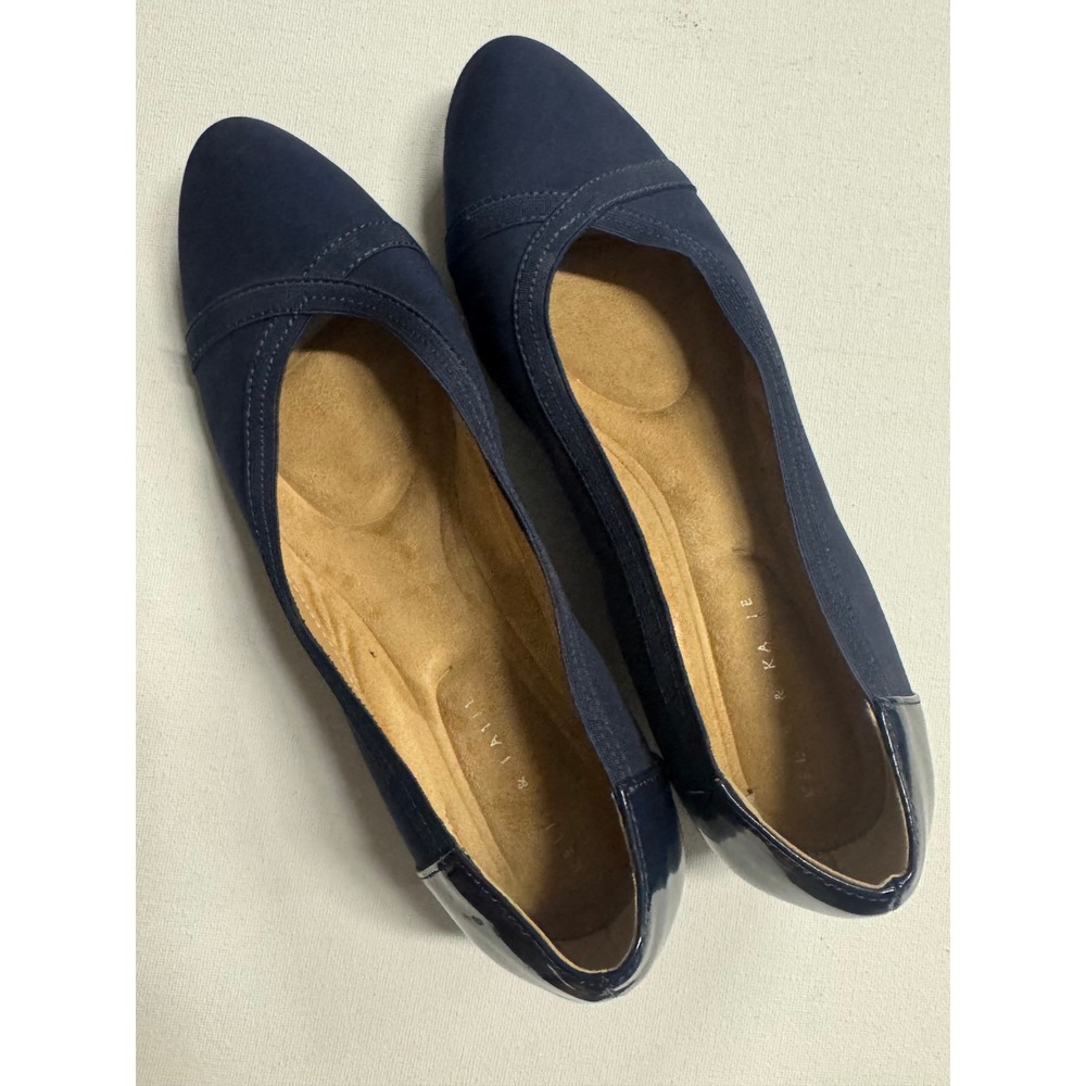 Kelly & Katie‎ Saben Navy Cap Toe Wedge Pumps Women's US 8.5 Stretch Microsuede